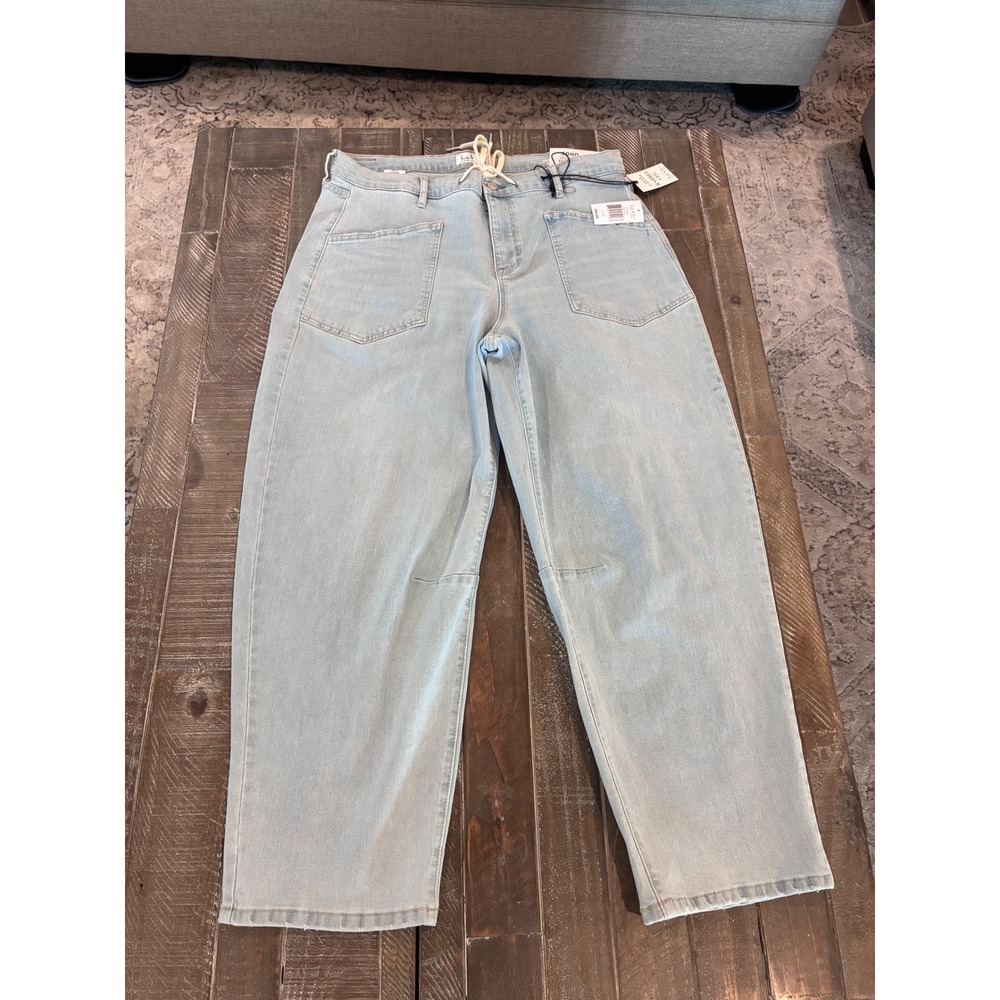 Nicole Miller High Rise Drawstring Denim Balloon Pant Barrel Leg Jeans Size 12